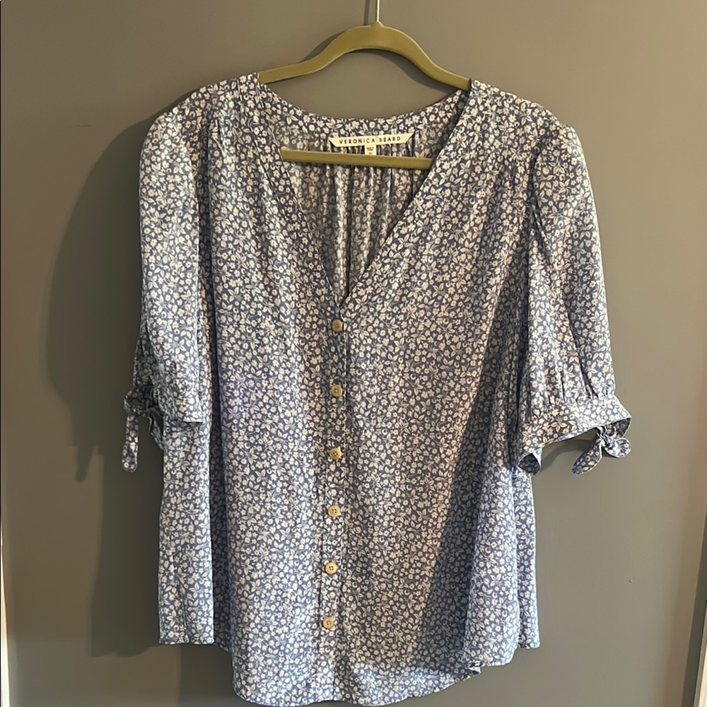 Veronica beard silk Floral Blue Button-Up Women's Top
